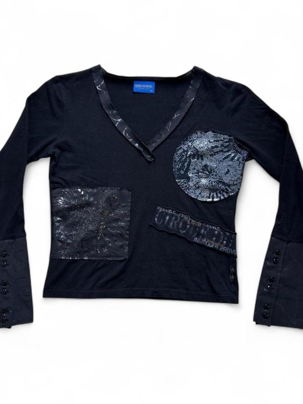 Vintage Cirque Du Soleil Black Long Sleeve V-Neck Patchwork Top